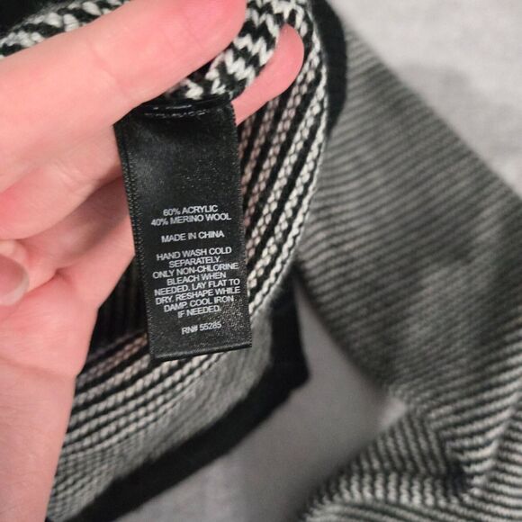 Express Womens Black White Striped Ribbed Cowl Neck Asymmetrical Sweater Size XS - Picture 4 of 5